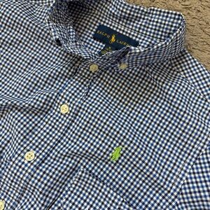 Polo Ralph Lauren Boy's Size M 10-12 Blue Button Down Long Sleeve Shirt Gingham